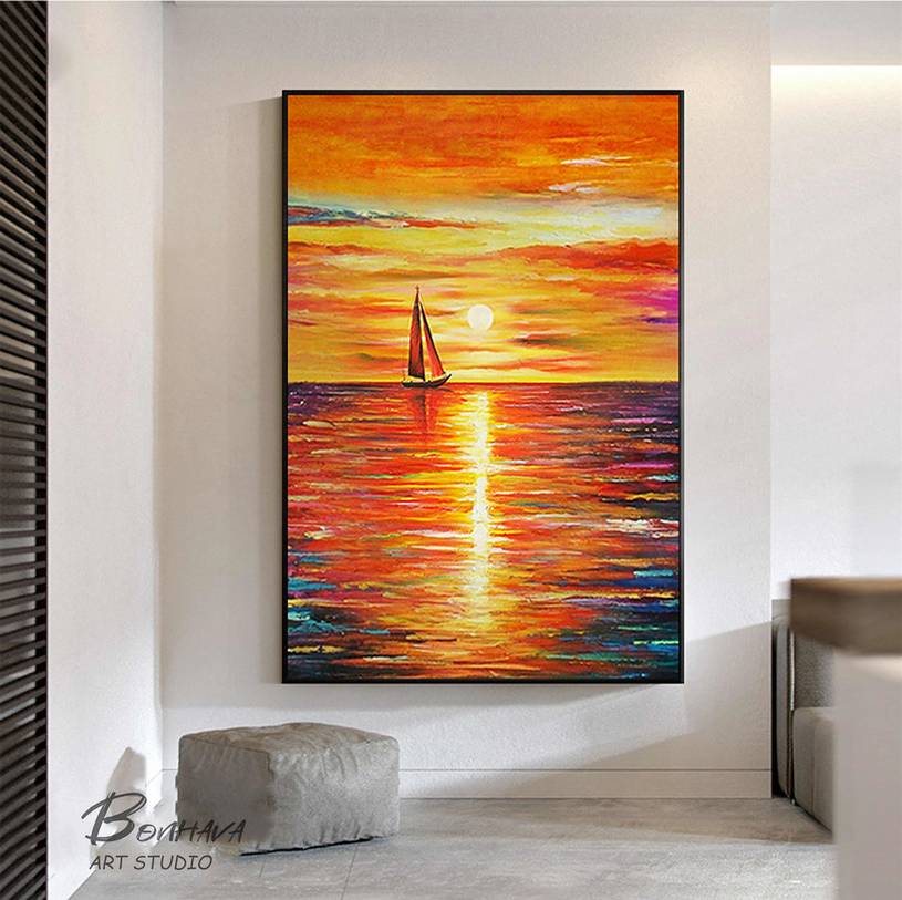 Sunset Handmade White Dining Abstract Canvas Artwork G54PT